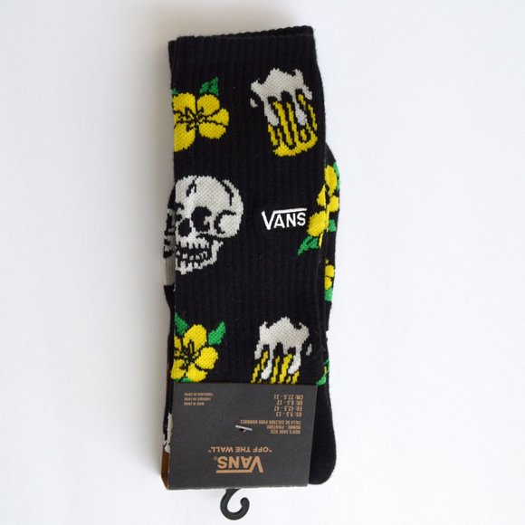 Vans Other - vans crew socks black skull beer and Hawaiian flowers men size 9.5-13